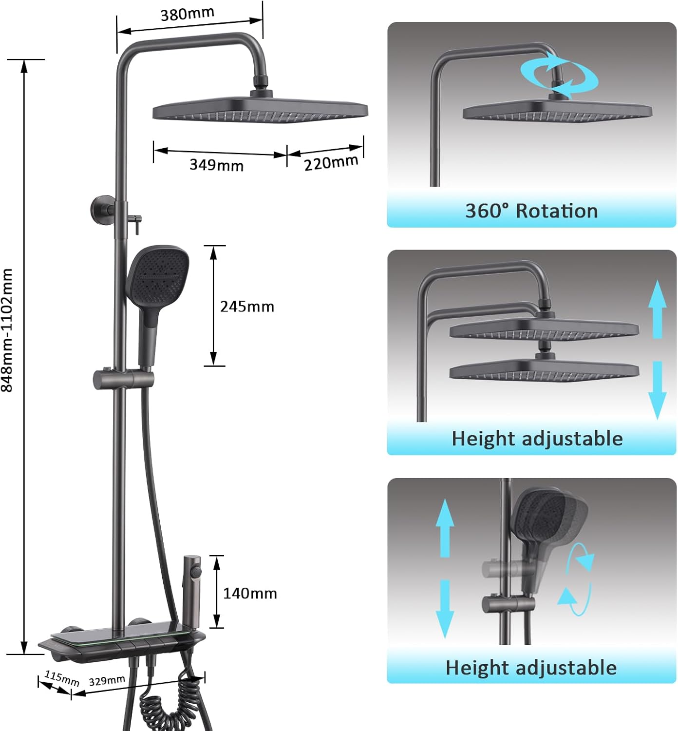 Thermostatic Piano Shower Faucet Set