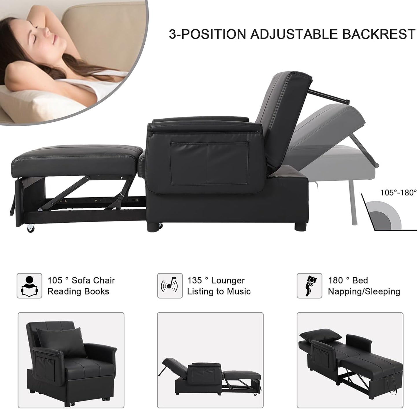 3-in-1 Convertible Chair Bed Sleeper