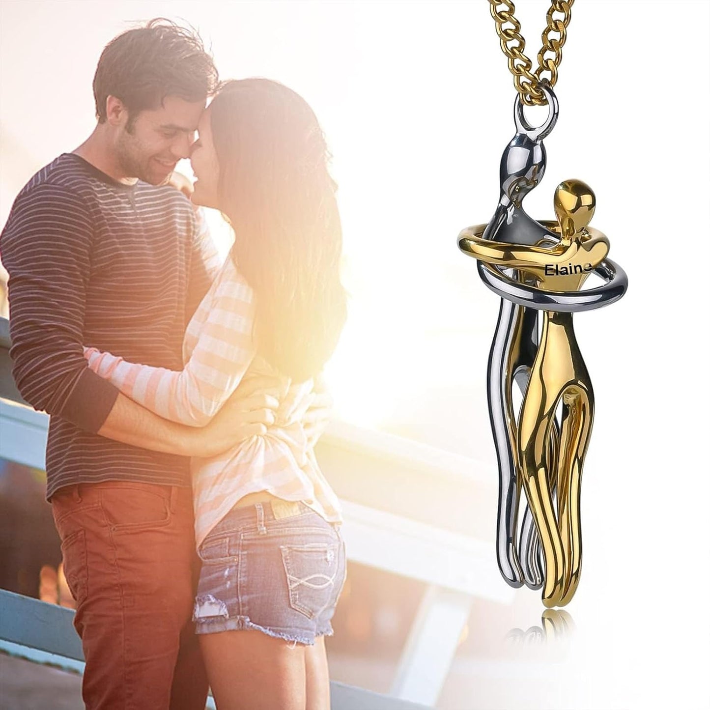 Couple Hugging Pendant Necklace