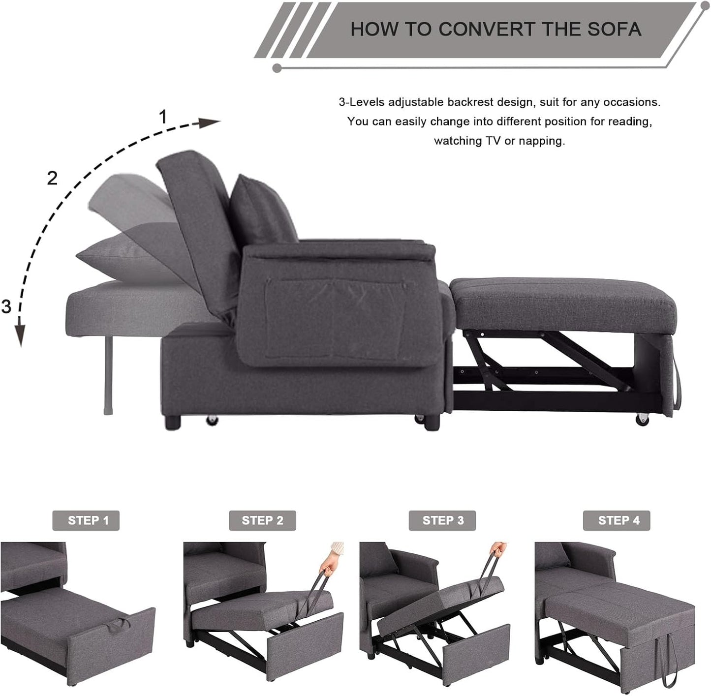 3-in-1 Convertible Chair Bed Sleeper