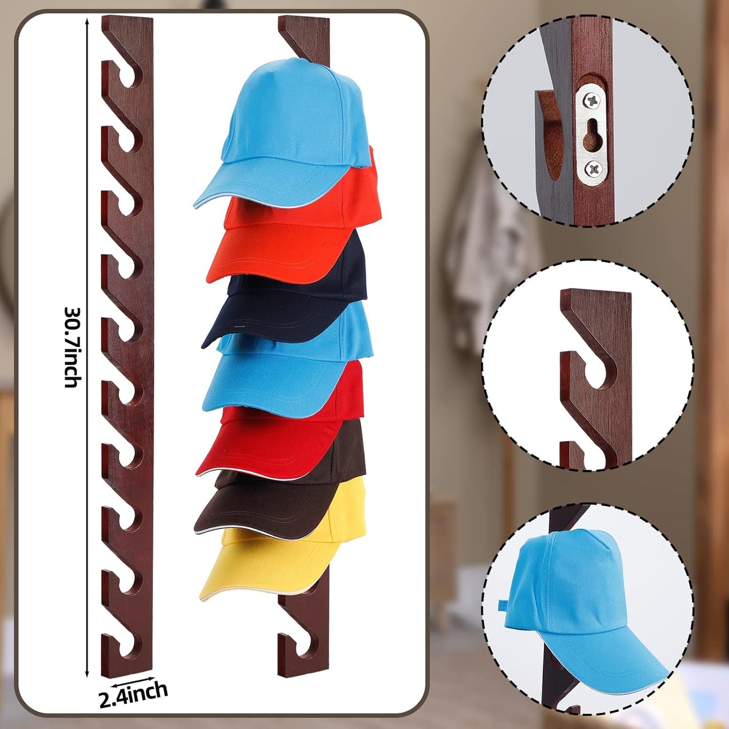 BBTO 3 Pack Wooden Hat Rack