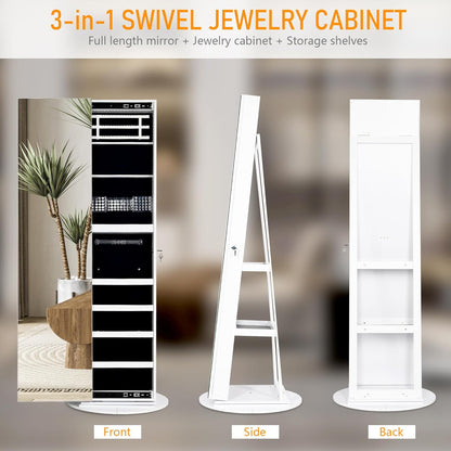 360° Swivel Jewelry Cabinet with Full Length Mirror