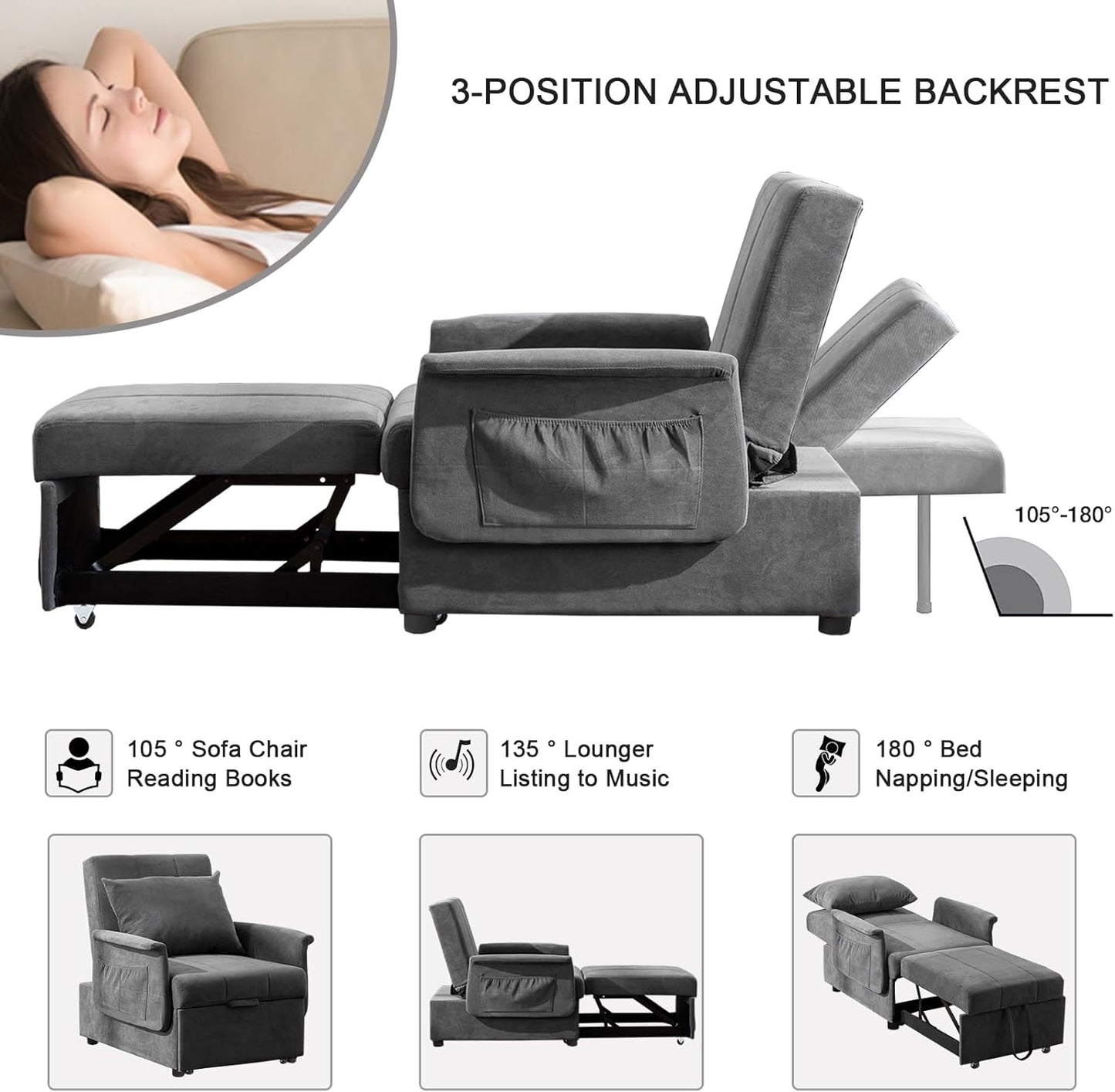 3-in-1 Convertible Chair Bed Sleeper