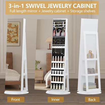 360° Swivel Jewelry Cabinet with Full Length Mirror