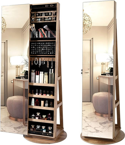 360° Swivel Jewelry Cabinet with Full Length Mirror