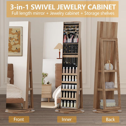 360° Swivel Jewelry Cabinet with Full Length Mirror