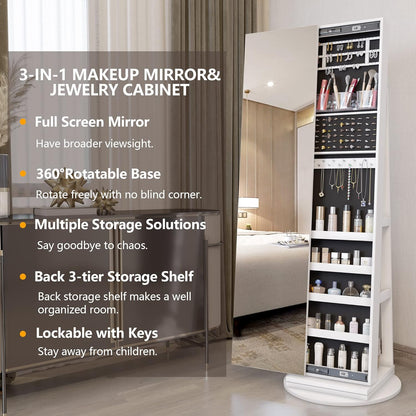 360° Swivel Jewelry Cabinet with Full Length Mirror